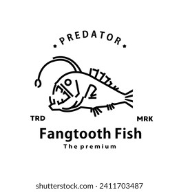 vintage retro hipster fangtooth fish logo vector outline monoline art icon