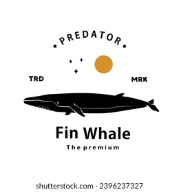 vintage retro hipster fin whale logo vector outline silhouette art icon