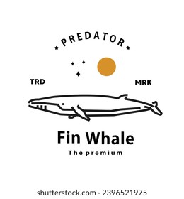 vintage retro hipster fin whale logo vector outline monoline art icon