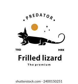 vintage retro hipster frilled lizard logo vector outline silhouette art icon