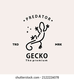 vintage retro hipster gecko logo vector outline monoline art icon
