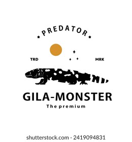 vintage retro hipster gila monster logo vector outline silhouette art icon