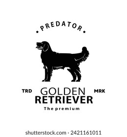 vintage retro hipster golden retriever logo vector outline silhouette art icon