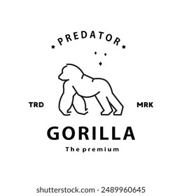 vintage retro hipster gorilla logo outline monoline art icon	