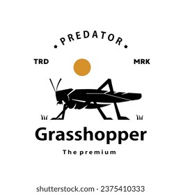 vintage retro hipster grasshopper logo vector outline silhouette art icon