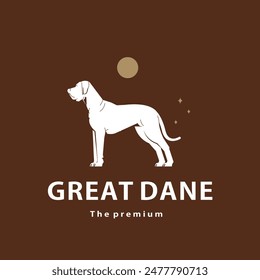 vintage retro hipster great dane logo vector outline silhouette art icon