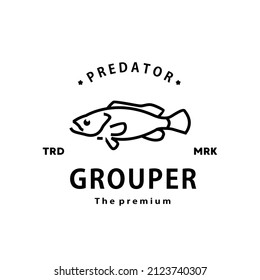 vintage retro hipster grouper logo vector outline monoline art icon