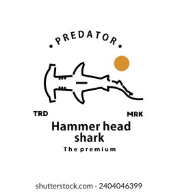 vintage retro hipster hammerhead shark logo vector outline monoline art icon