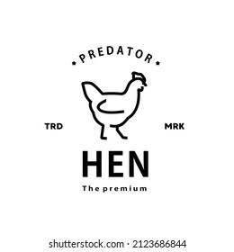 vintage retro hipster hen logo vector outline monoline art icon