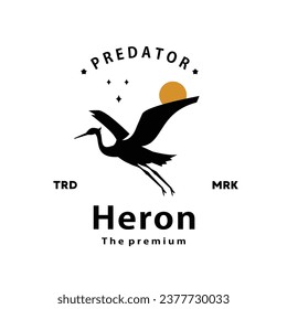 vintage retro hipster heron logo vector outline silhouette art icon