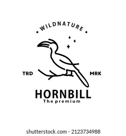 vintage retro hipster hornbill logo vector outline monoline art icon