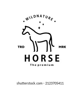 vintage retro hipster horse logo vector outline monoline art icon