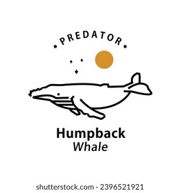 vintage retro hipster humpback whale logo vector outline monoline art icon