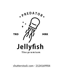 vintage retro hipster jellyfish logo vector outline monoline art icon