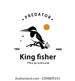 vintage retro hipster king fisher bird logo vector outline silhouette art icon
