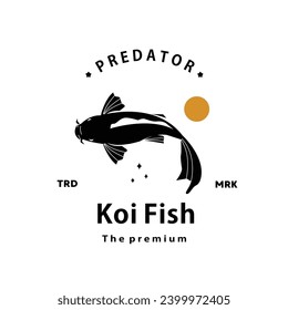 vintage retro hipster koi fish logo vector outline silhouette art icon
