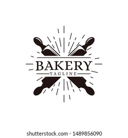 Vintage retro hipster label emblem bakery logo icon vector template on white background, bakery tool logo, roller pin logo