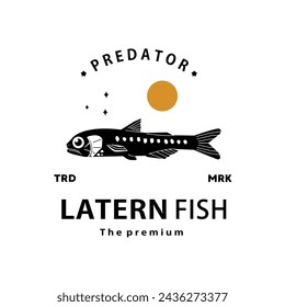 vintage retro hipster lanternfish logo vector outline silhouette art icon