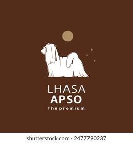 vintage retro hipster lhasa apso logo vector outline silhouette art icon