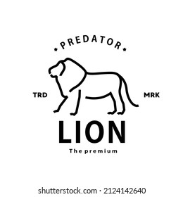 vintage retro hipster lion logo vector outline monoline art icon