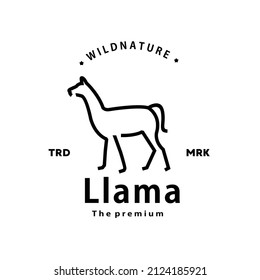 vintage retro hipster llama logo vector outline monoline art icon