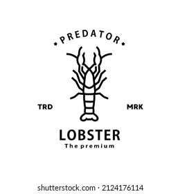 vintage retro hipster lobster logo vector outline monoline art icon