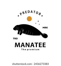 vintage retro hipster manatee logo vector outline silhouette art icon