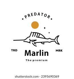 vintage retro hipster marlin logo vector outline monoline art icon