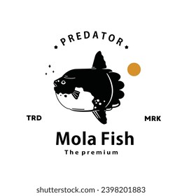 vintage retro hipster mola fish logo vector outline silhouette art icon	