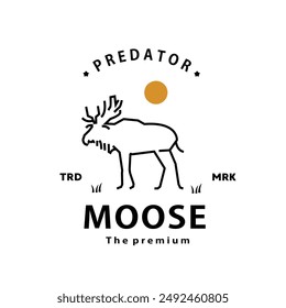 vintage retro hipster moose logo outline monoline art icon