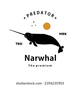 vintage retro hipster narwhal logo vector outline silhouette art icon