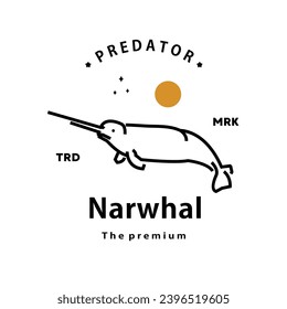 vintage retro hipster narwhal logo vector outline monoline art icon