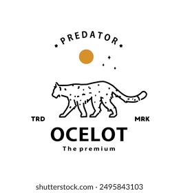 vintage retro hipster ocelot logo vector outline monoline art icon