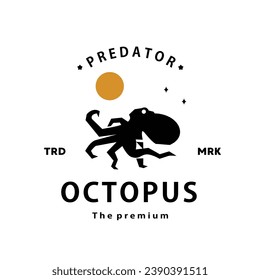 vintage retro hipster octopus logo vector silhouette art icon for farm