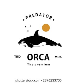 vintage retro hipster orca logo vector outline silhouette art icon