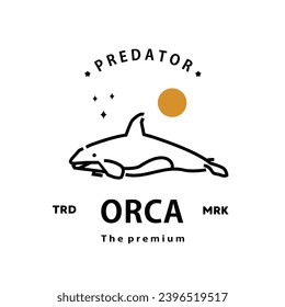 vintage retro hipster orca logo vector outline monoline art icon