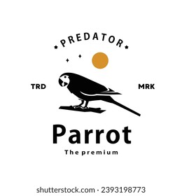 vintage retro hipster parrot logo vector outline silhouette art icon
