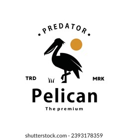 vintage retro hipster pelican logo vector outline silhouette art icon