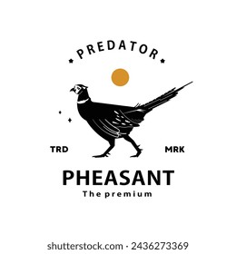 vintage retro hipster pheasant logo vector outline silhouette art icon