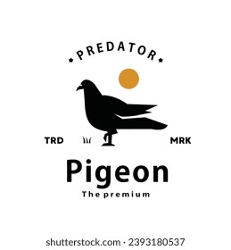 vintage retro hipster pigeon logo vector outline silhouette art icon