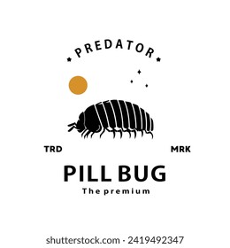 vintage retro hipster pill bug logo vector outline silhouette art icon	
