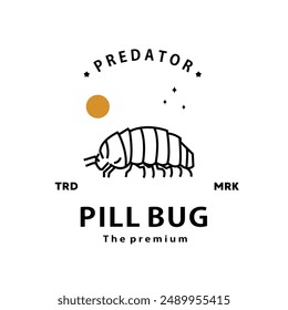 vintage retro hipster pill bug logo vector outline silhouette art icon