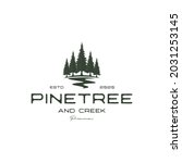 vintage retro hipster pine tree and river or creek evergreen timberland logo design vector