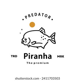 vintage retro hipster piranha logo vector outline monoline art icon