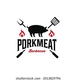 Vintage retro hipster pork meat farm butchery barbecue logo silhouette. Logo can be used for icon, brand, identity, symbol, elements, and animal