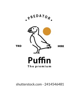 vintage retro hipster puffin logo vector outline monoline art icon svg