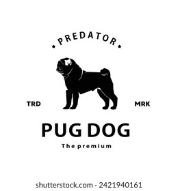 vintage retro hipster pug dog logo vector outline silhouette art icon	
