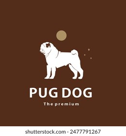 vintage retro hipster pug dog logo vector outline silhouette art icon