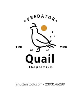 vintage retro hipster quail logo vector outline monoline art icon