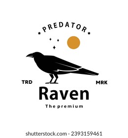 vintage retro hipster raven logo vector outline silhouette art icon